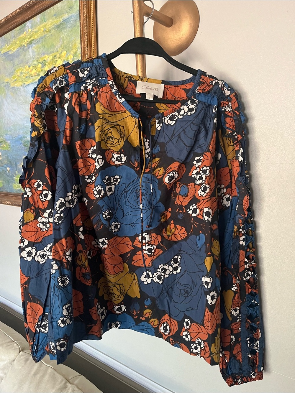 Cleobella Navy Multi Floral Peasant Blouse